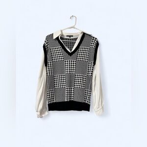 Adrianna Papell Houndstooth Twofer Layered Look Top Size Small